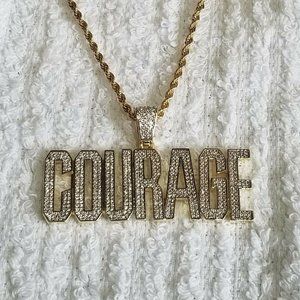 Sterling Silver 925 COURAGE TAG Zirconia Pendant
